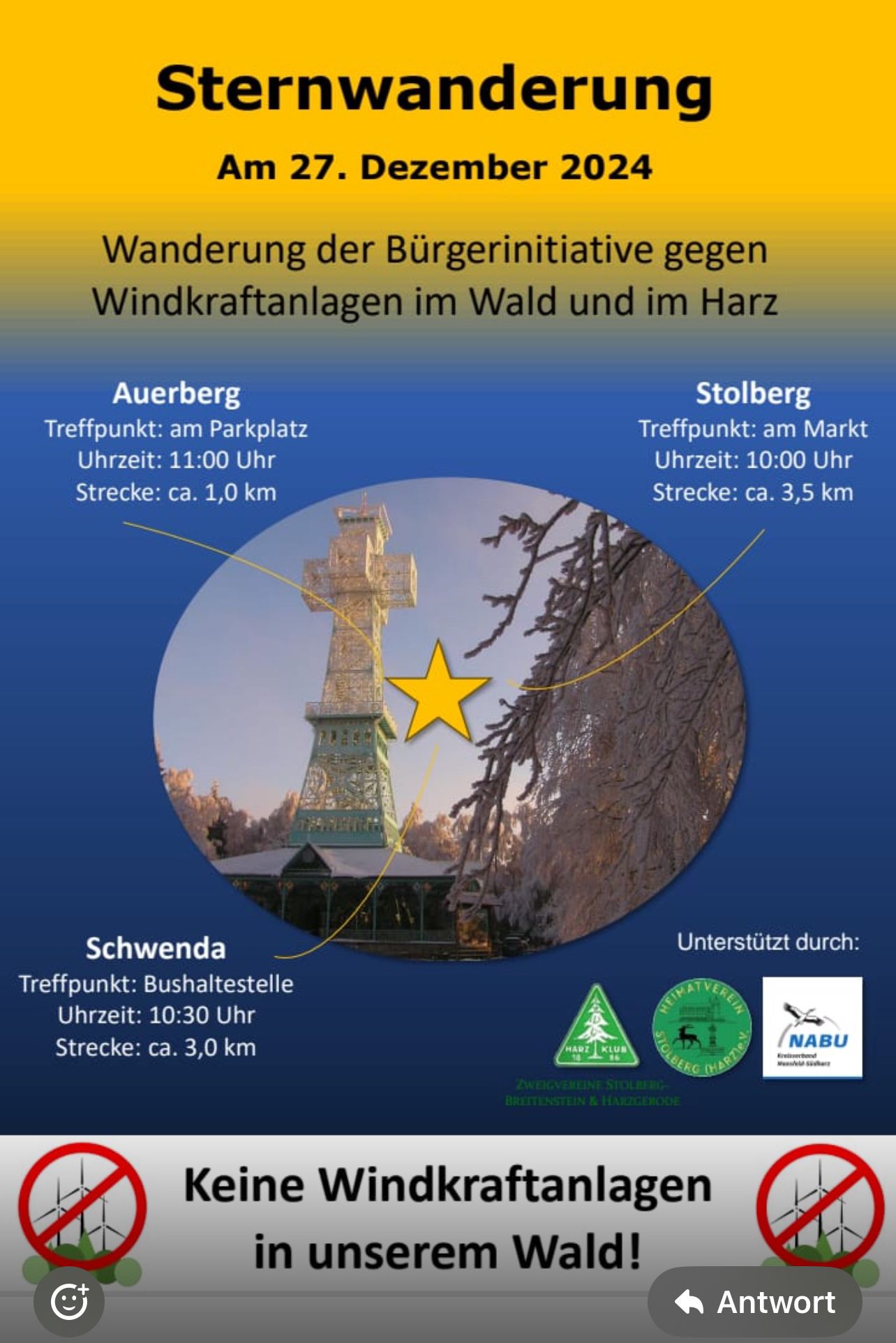 Sternwanderung der BI gegen Windkraftanlagen im Wald und im Harz